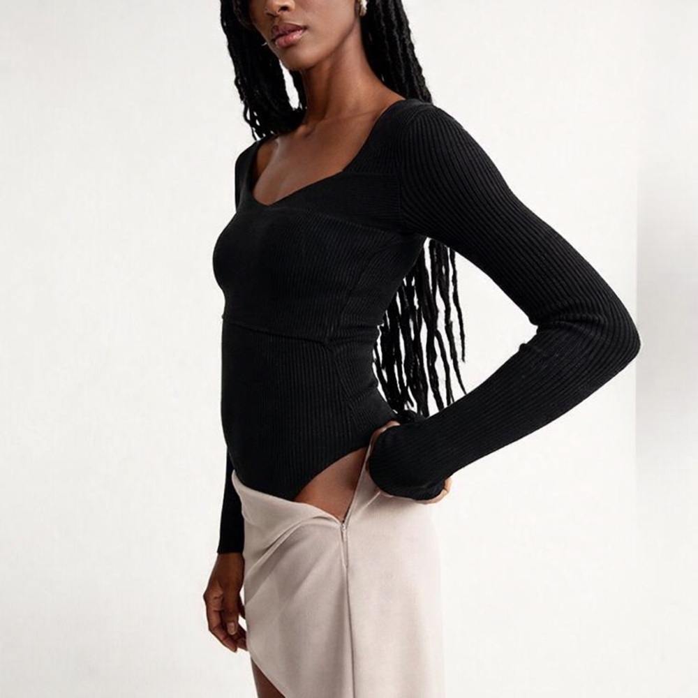 Abercrombie & Fitch black LuxeLoft Wrap Sweater Bodysuit